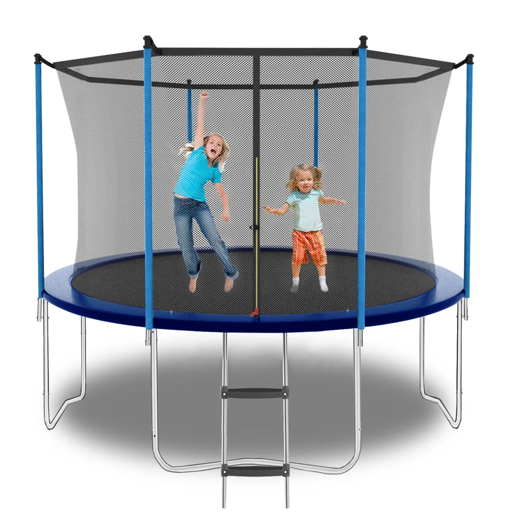 Trampolino 8FT da esterno, blu, con rete di sicurezza e scala, portata 181 kg