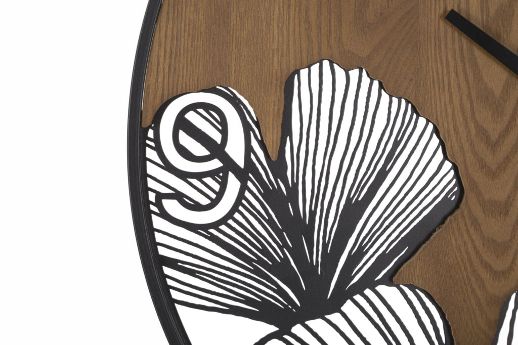 Orologio da Muro Super Wood/Leaf 60x2x60 cm in Ferro e MDF Nero e Marrone