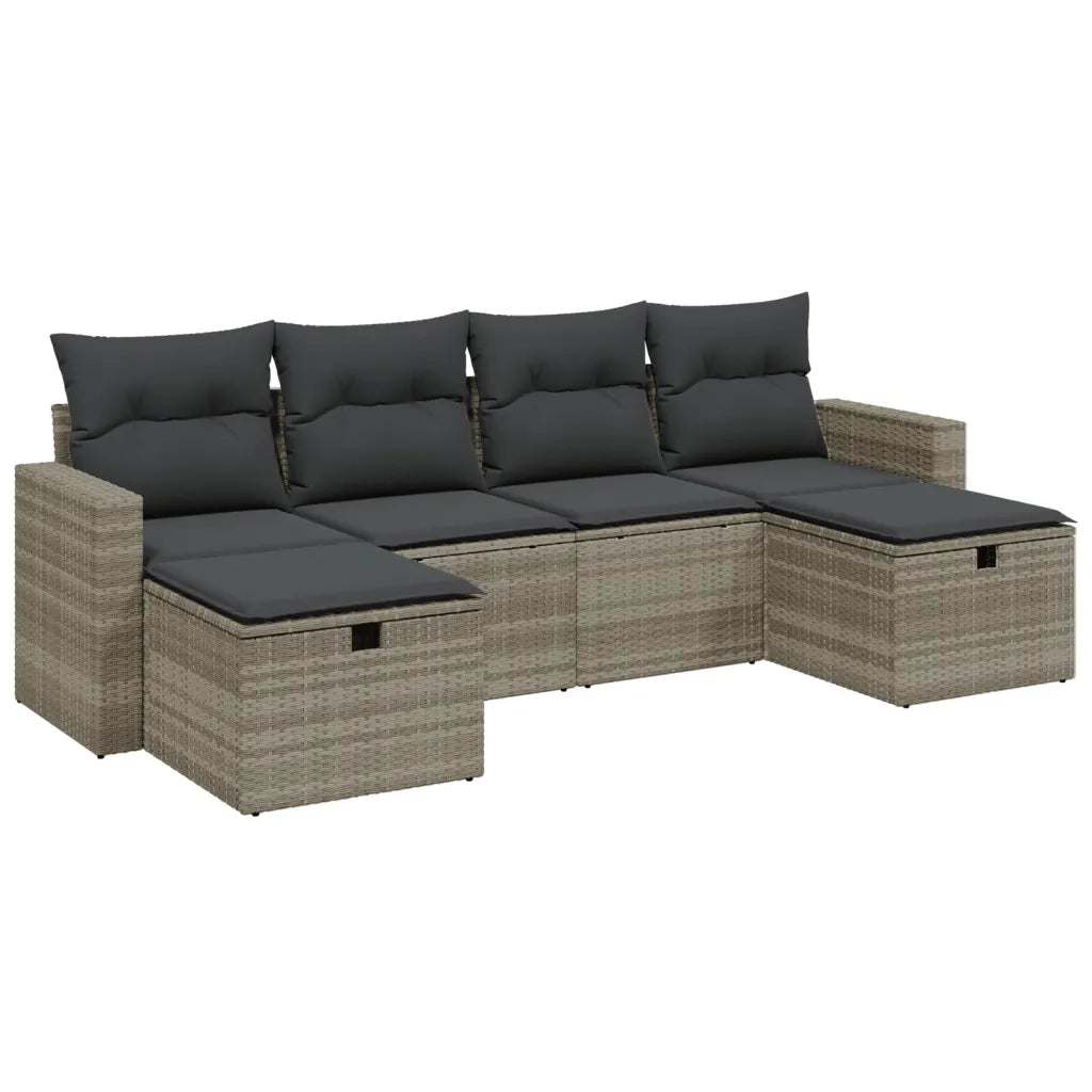 Set Divano da Giardino 6pz con Cuscini Grigio Chiaro Polyrattan