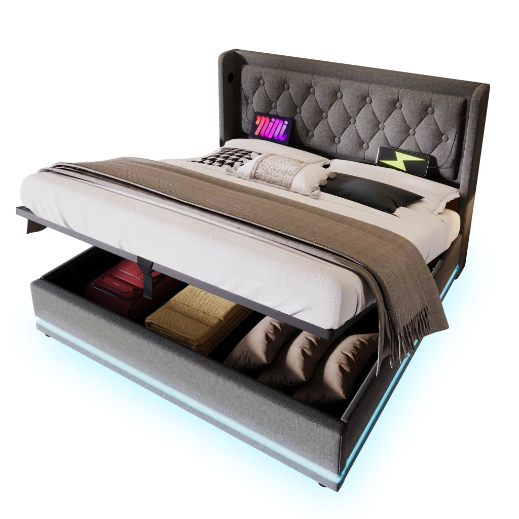 Letto matrimoniale contenitore 180x200 grigio in cotone