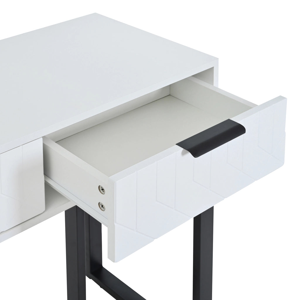 Tavolo consolle con cassetti e piedini regolabili in MDF bianco e nero