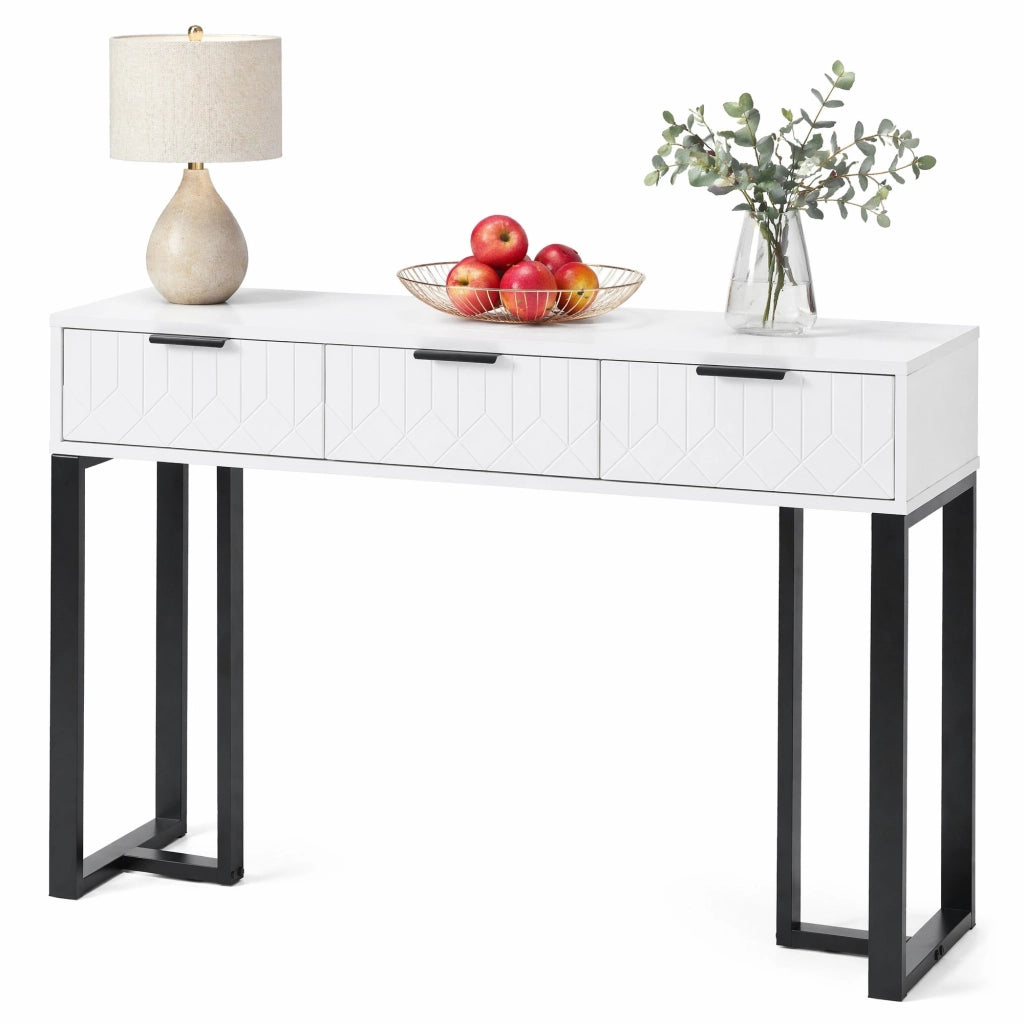 Tavolo consolle con cassetti e piedini regolabili in MDF bianco e nero