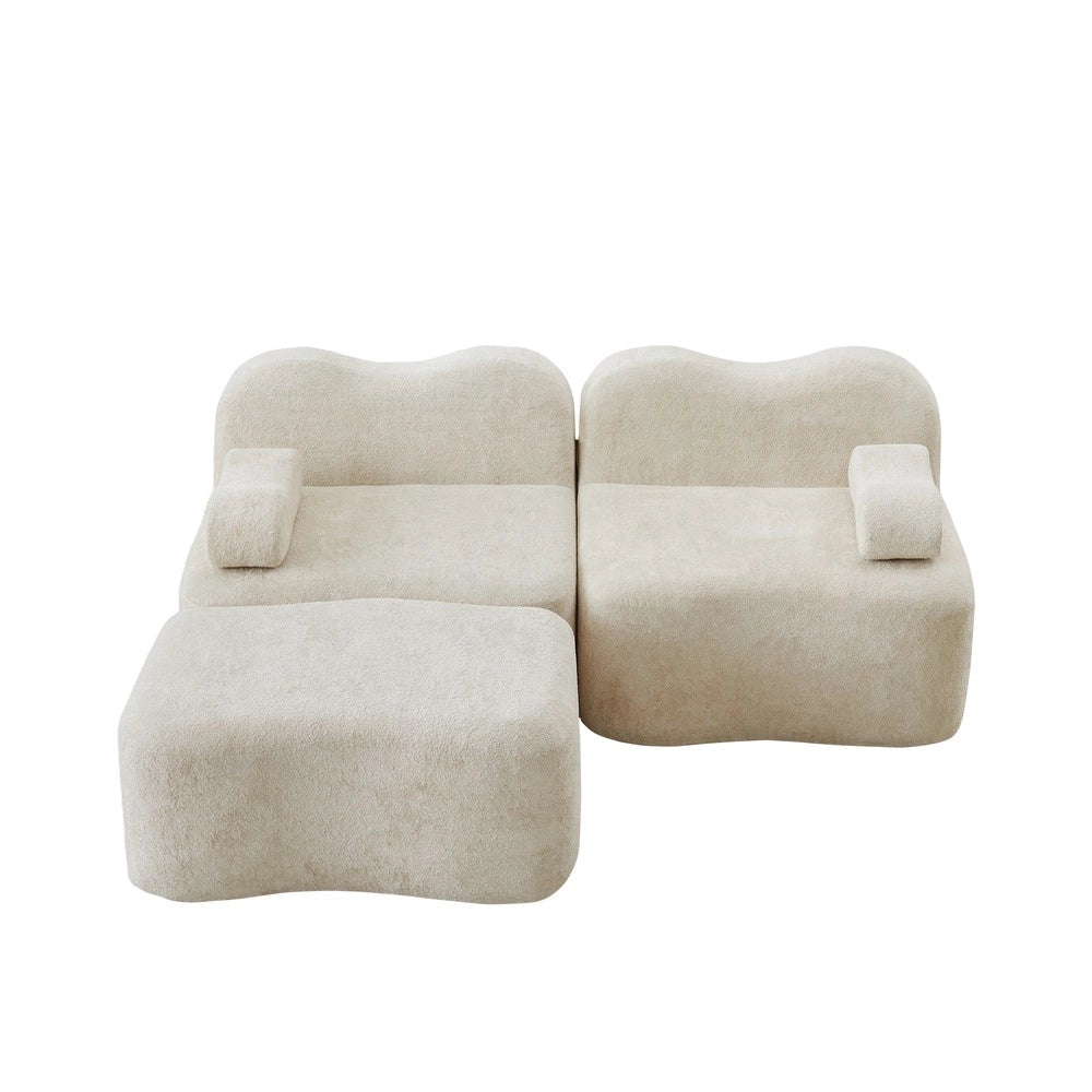 Divano Modulare Angolare 2 Posti con Pouf ¨C Xylo ¨C Beige, Braccioli Mobili