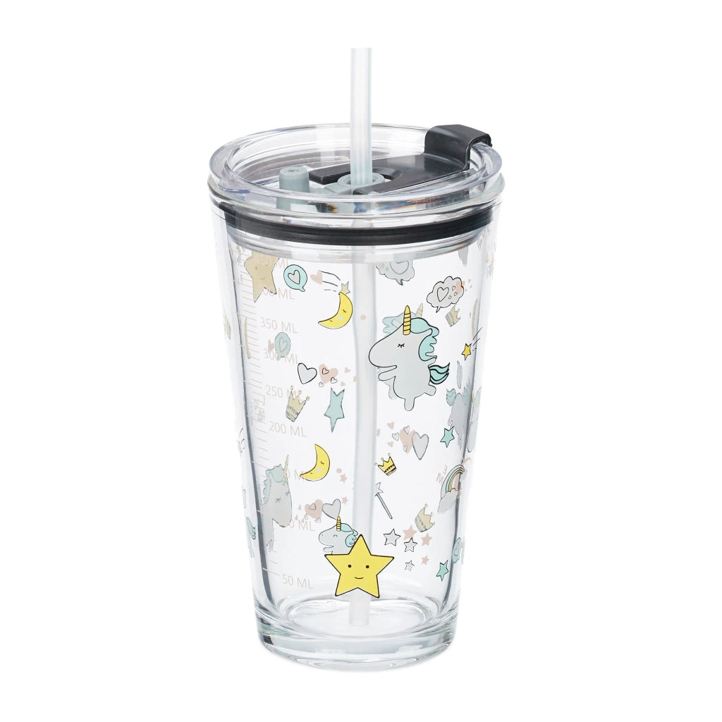 Set di 4 bicchieri con motivo unicorno pratici giardino 16 x 8 cm in plastica multicolore 13_0012666