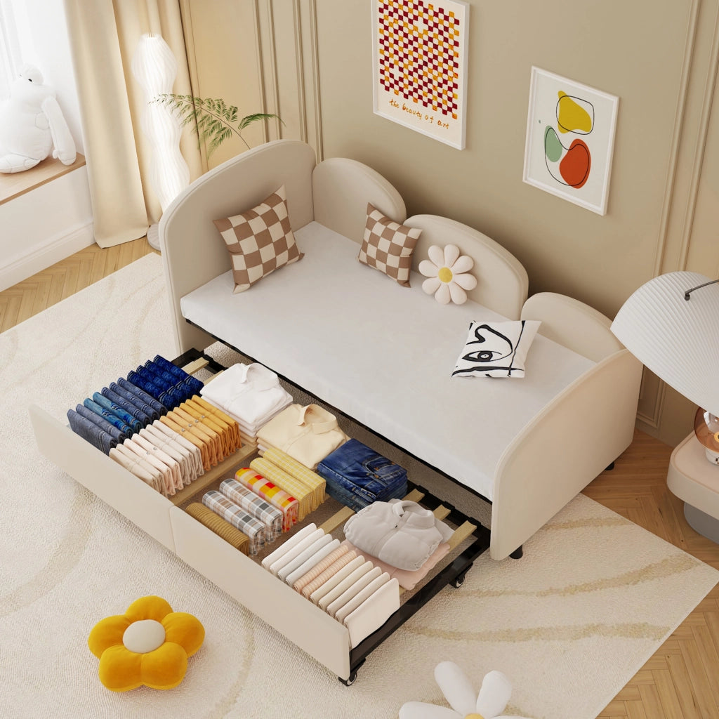 Daybed in velluto con cassetti, 90x200 cm