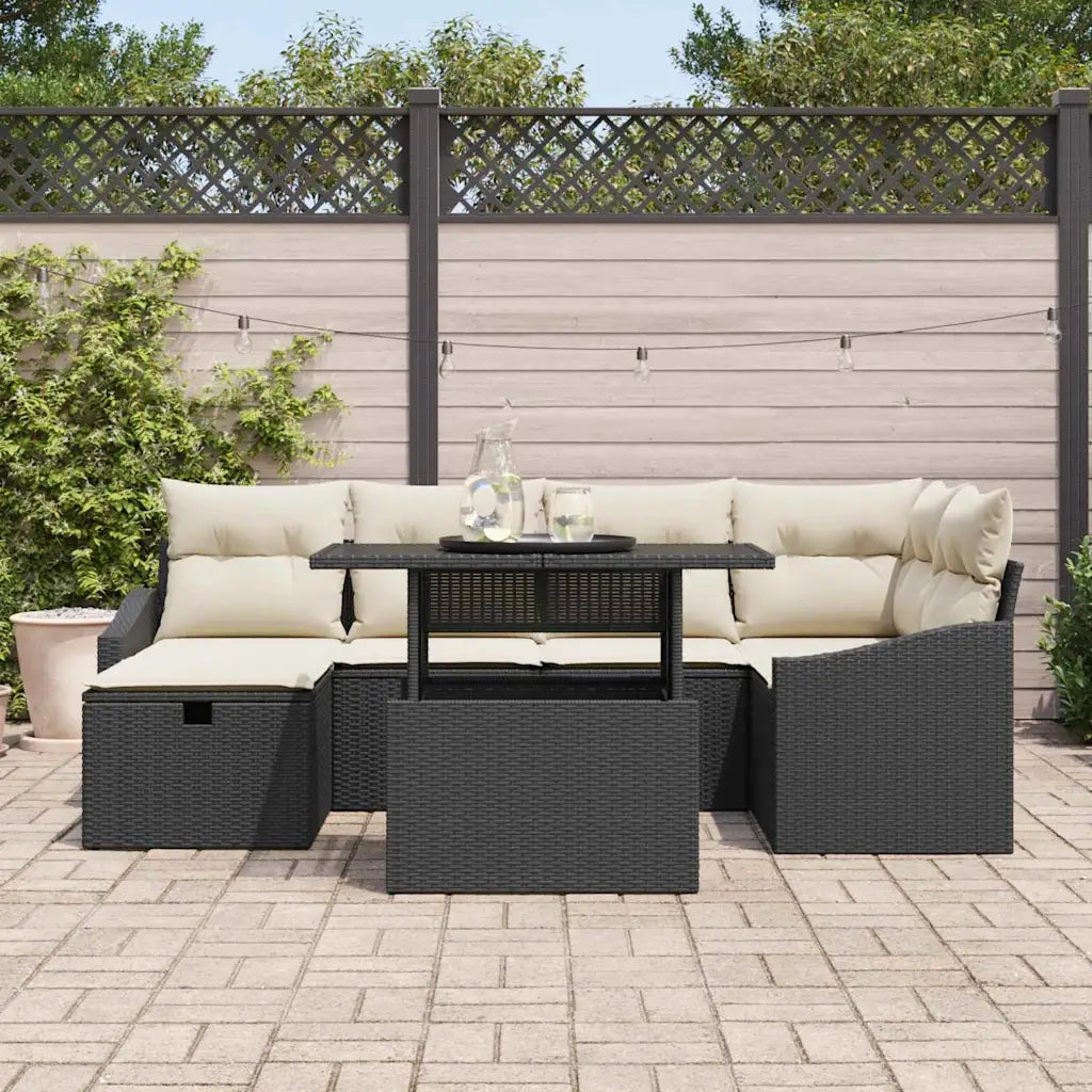 Set Divano da Giardino con cuscino 7 pcs Nero Poly Rattan 3359834