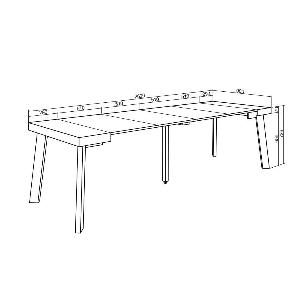 Consolle allungabile, 262x90x73cm, Per 12 persone, Gambe in legno, Bianco RF3084