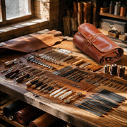 92-piece Leather Craft Tool Set With Portable Canvas Storage Bag. Includes Graphic Tools, Punching Tools, Sewing Tools, And Cutting Tools; Ideal For Beginners, DIY Enthusiasts, And Professionals.
