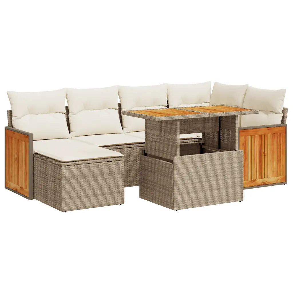 Set Divani da Giardino 7 pz con Cuscini Beige Polyrattan Acacia 3327733