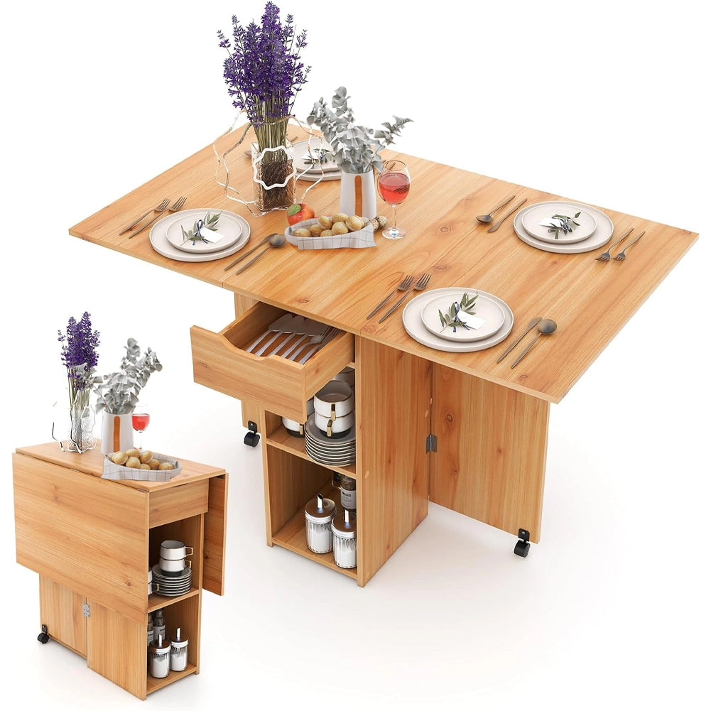Tavolo da Pranzo Pieghevole Salvaspazio Legno 2 Ruote Casa Ufficio 120x77x75cm