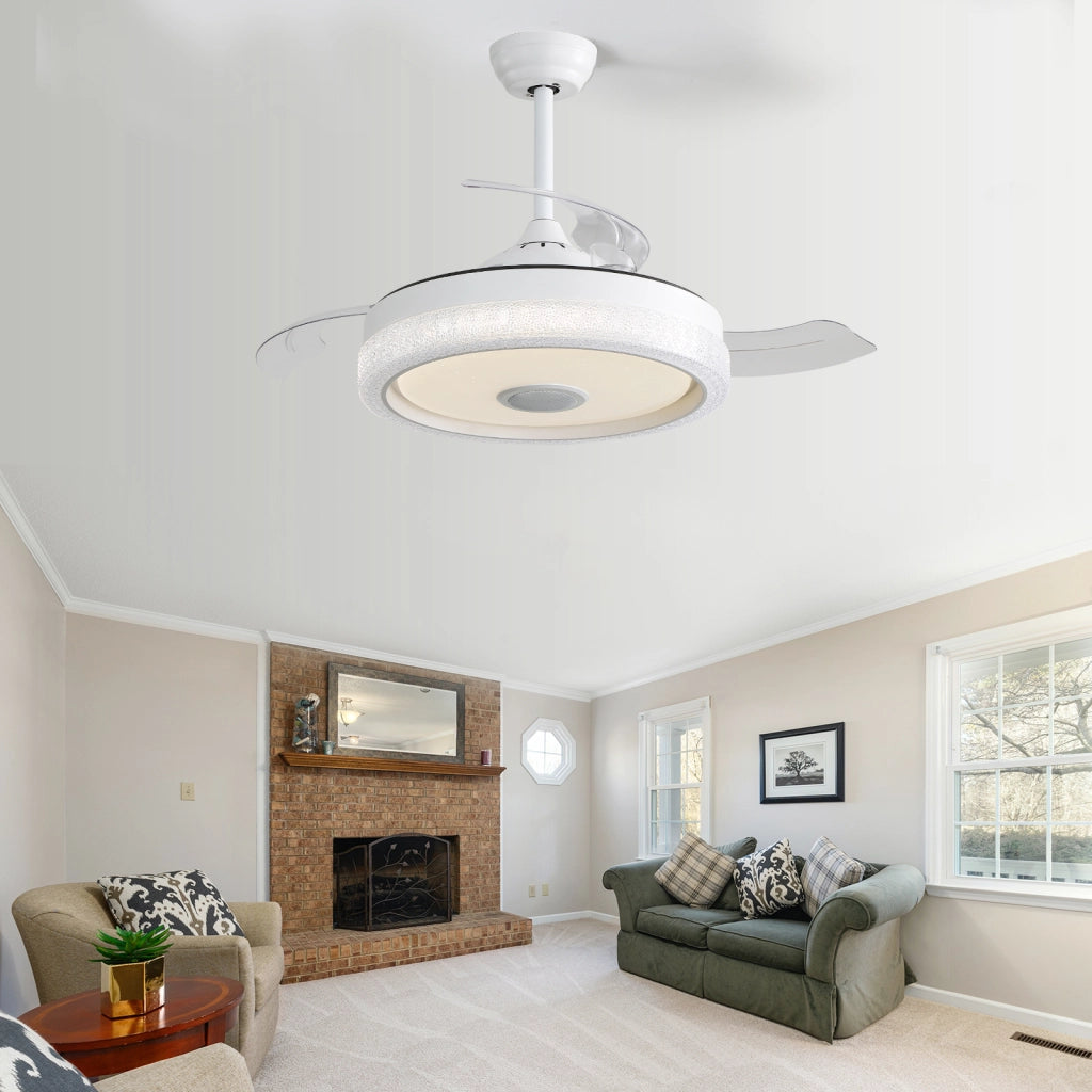 Ventilatore da soffitto RGB con luce LED dimmerabile da 36 W; controllo via app e telecomando Bluetooth bianco
