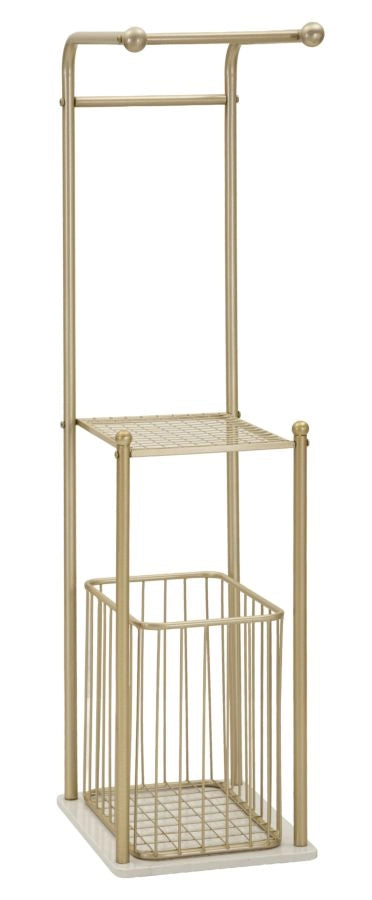 Porta Asciugamani da Terra Root 40x30x122 cm in Metallo e Marmo Artificiale Oro e Bianco