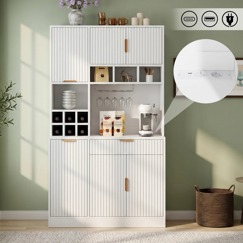 Credenza alta da cucina 100x40x175 cm con prese USB-A e USB-C; bianco