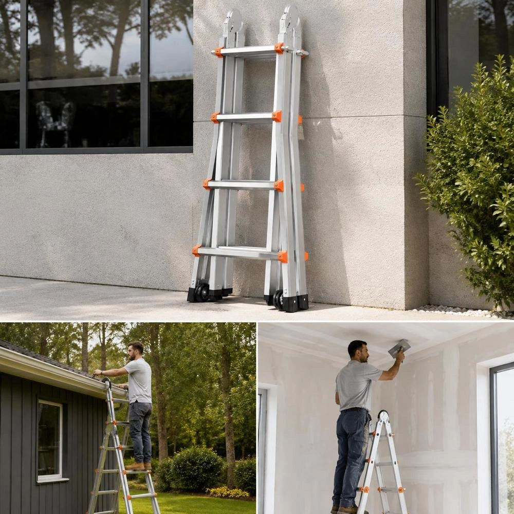 Telescopic Ladder With A-frame, 4670 Mm, Compact Aluminum Extension Ladder, Multifunctional, Portable, Foldable Campervan Ladder, Telescopic Ladder For Homework, Stairs, Indoor And Outdoor Roofs, 150 Kg Load Capacity