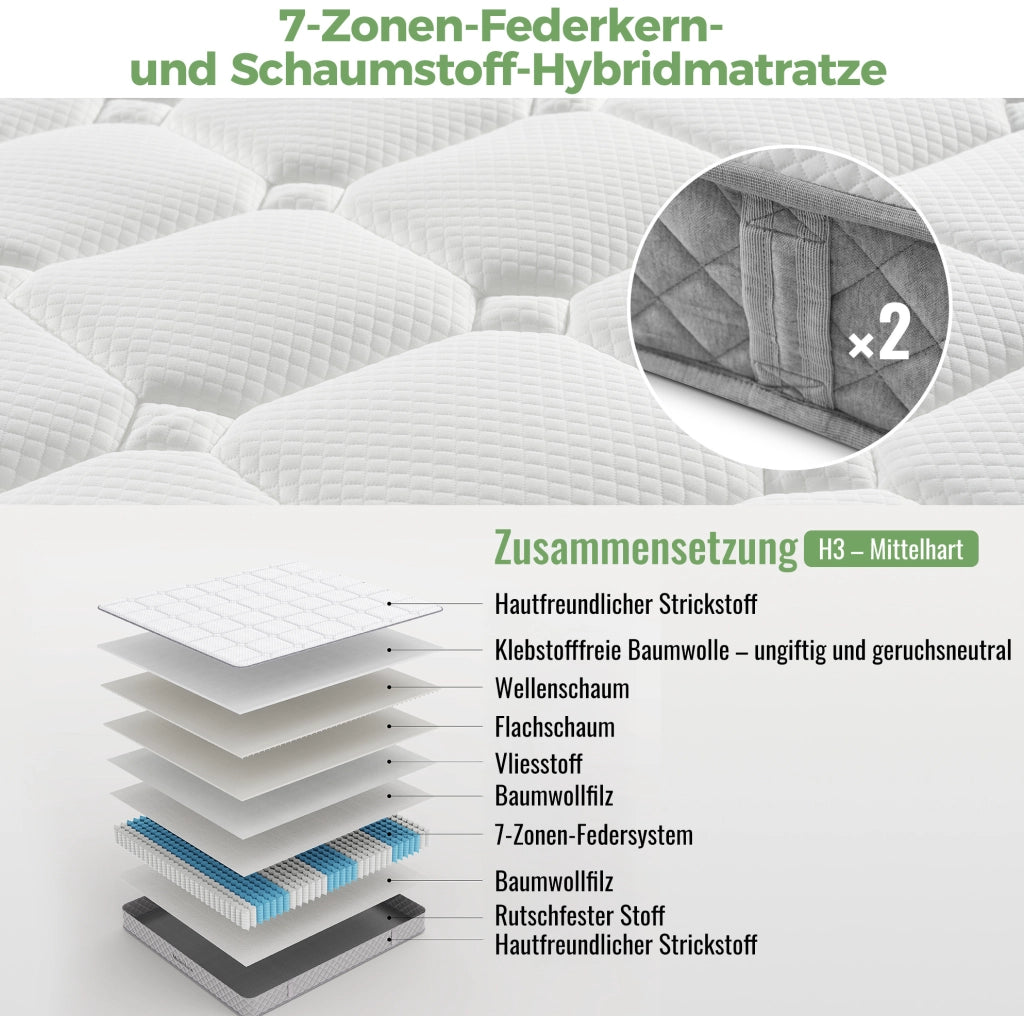 Letto singolo 90x200 cm con materasso, LED, USB e cassetti