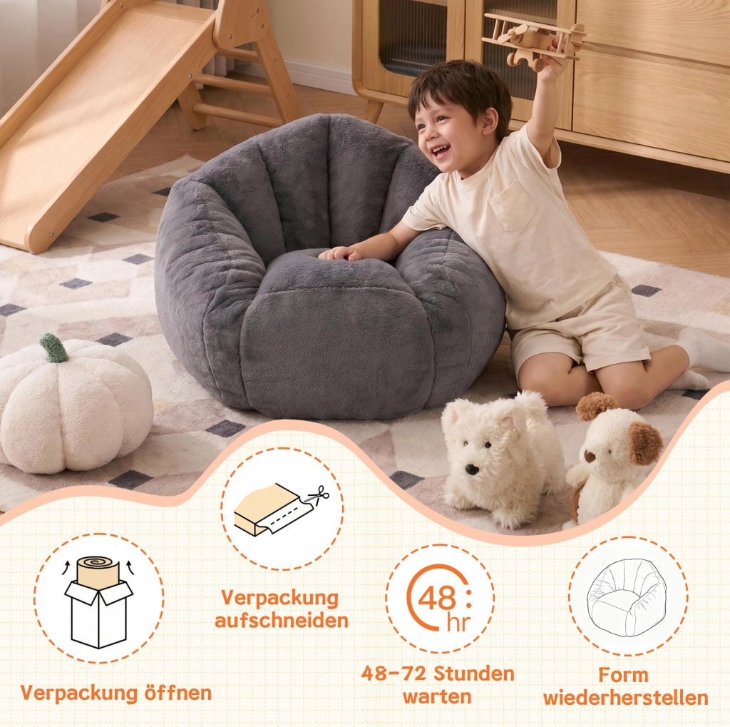 Pouf morbido in peluche grigio per bambini