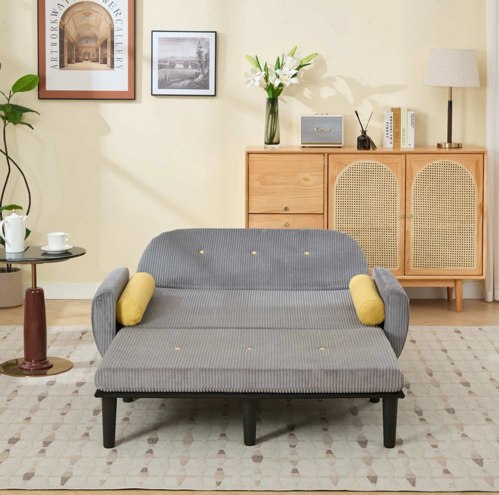 Divano Loveseat in Velluto Grigio con Contenitore, Letto e Poltrona Relax