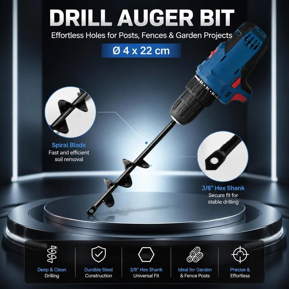 Earth Auger For Drill, 4 X 22 Cm Post Hole Digger, For 3/8-inch Hex Drill Bits, Earth Hole Auger, Garden Auger, Hole Drilling Attachments For Digging Garden Post Holes And Fences