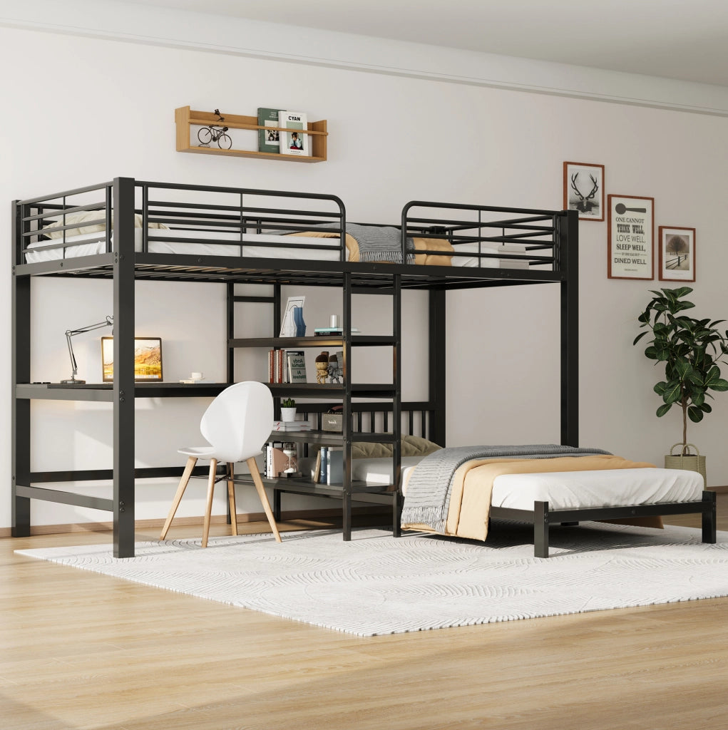 Letto a soppalco 90x200 cm con scrivania, scale contenitive e prese integrate