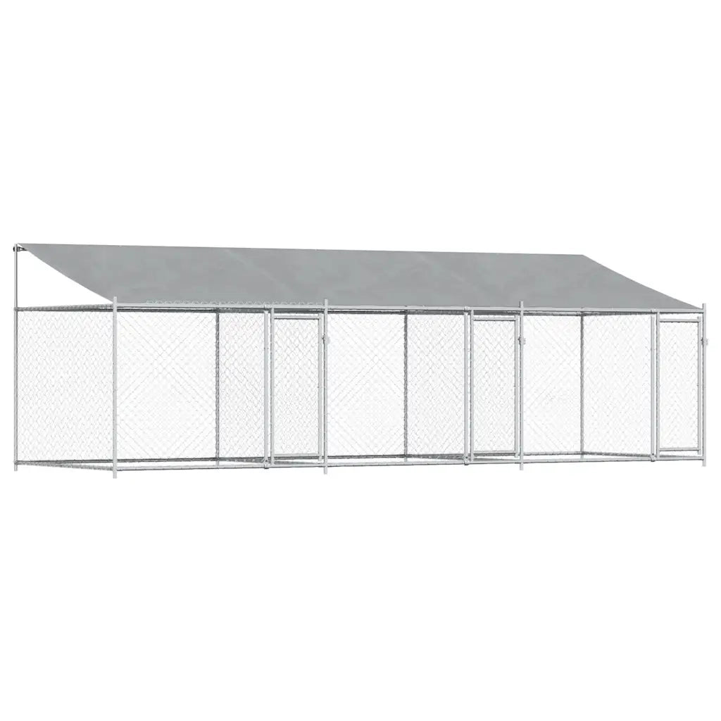 Gabbia Cani con Tetto e Porte Grigia 6x2x2 m in Acciaio Zincato 3209564