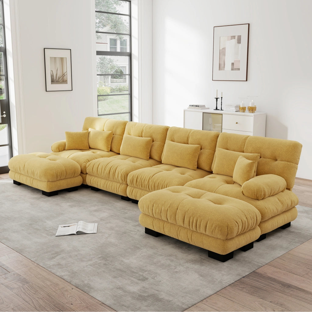 Divano Angolare Modulare U ¨C Xylo ¨C 4 Posti, con Pouf, Giallo