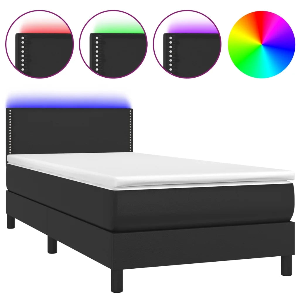 Giroletto a Molle con Materasso e LED Nero 90x200 cm Similpelle 3134141