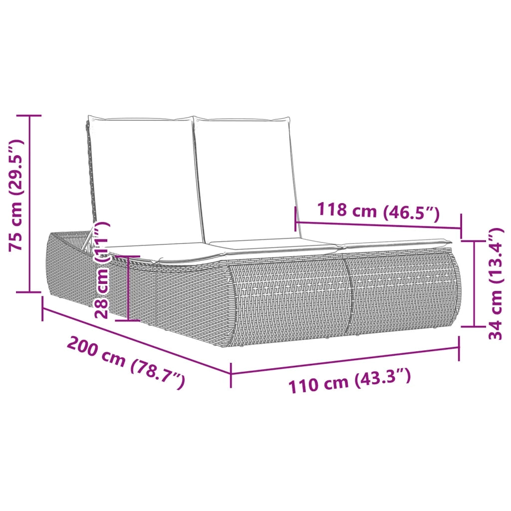 Lettino Prendisole con Cuscini Beige in Polyrattan 368093
