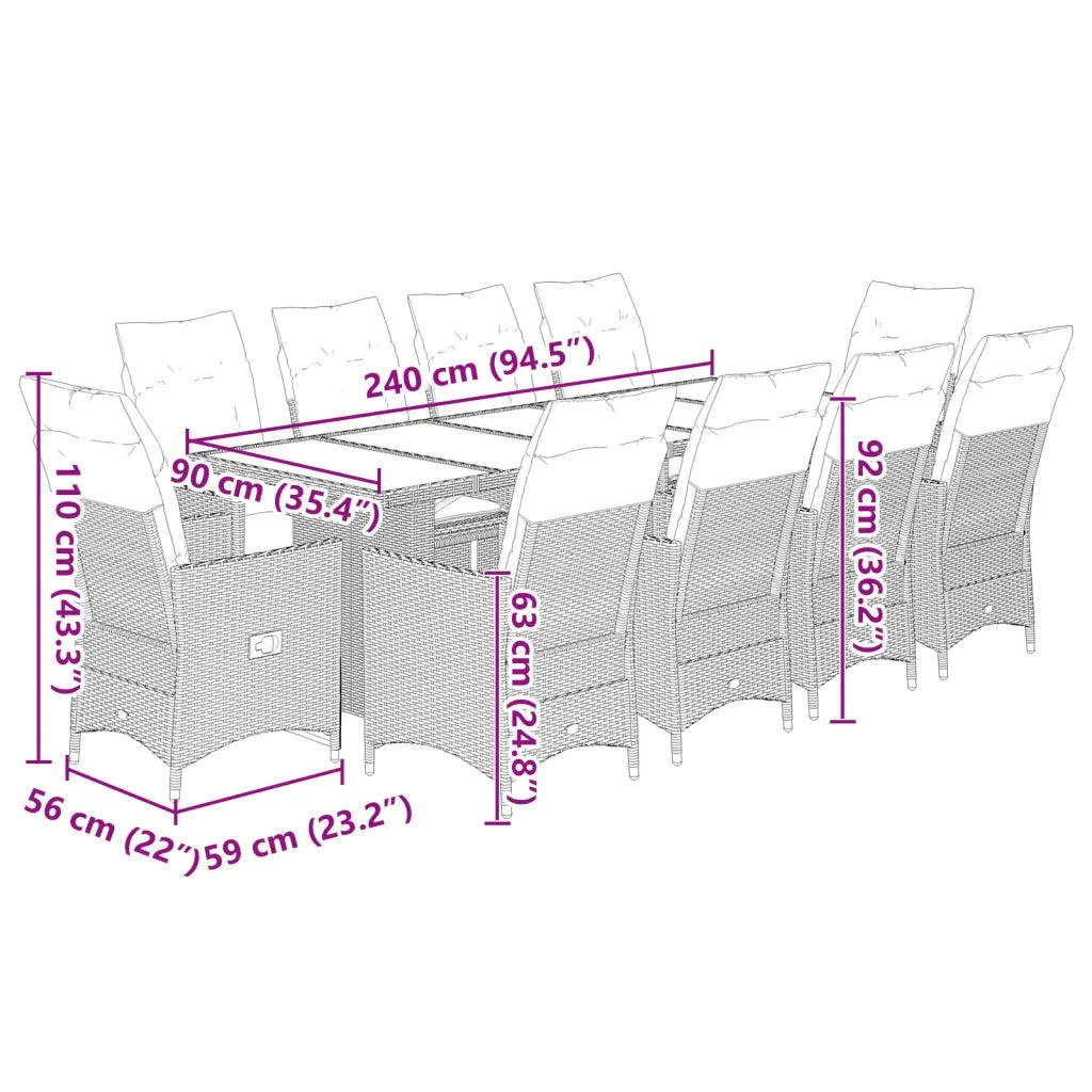 Set Bistrò da Giardino 11 pz con Cuscini in Polyrattan Marrone 3277245