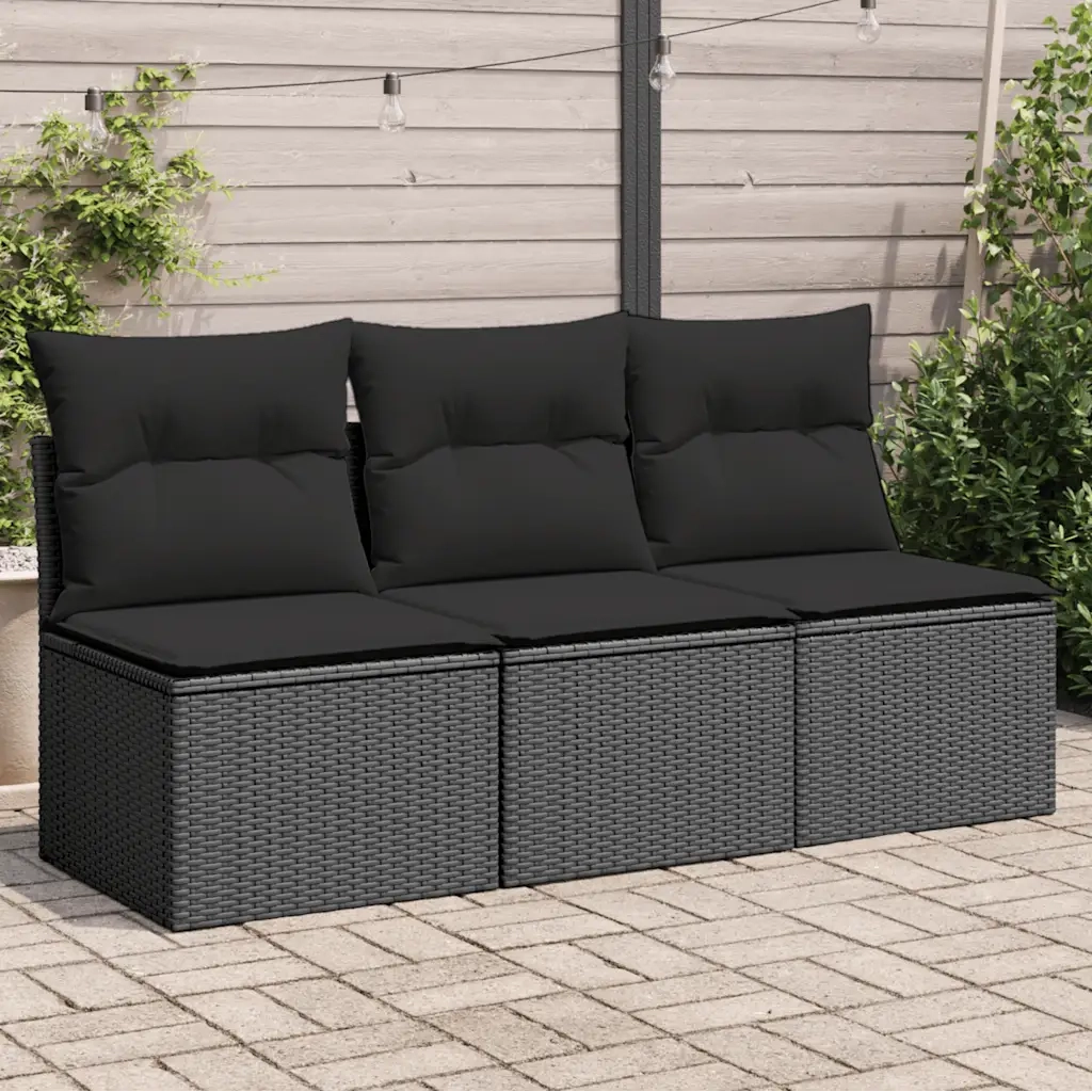 Divano da giardino con cuscini 3 posti nero in polyrattan 365988