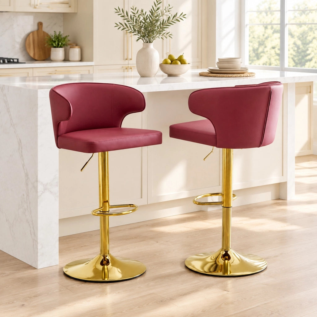 Sgabello da bar set di 2 in PU rosso girevole a 360° con schienale altezza regolabile 85–110 cm base 45 cm