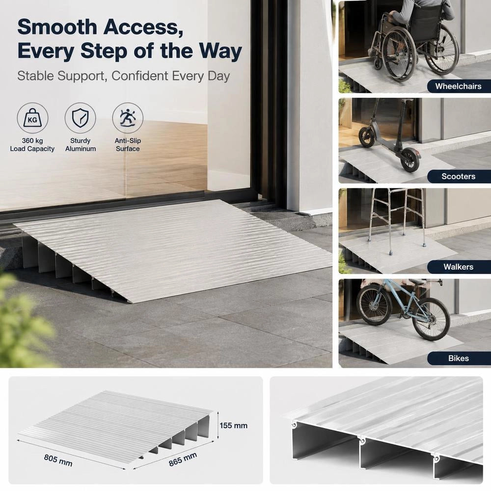 Threshold Ramp, 805x865x155 Mm, Wheelchair Ramp Made Of Aluminum Alloy With A Load Capacity Of 360 Kg, Curb Ramps For Home Stairs, Wheelchairs, Scooters, Walking Aids, Bicycles, Tricycles