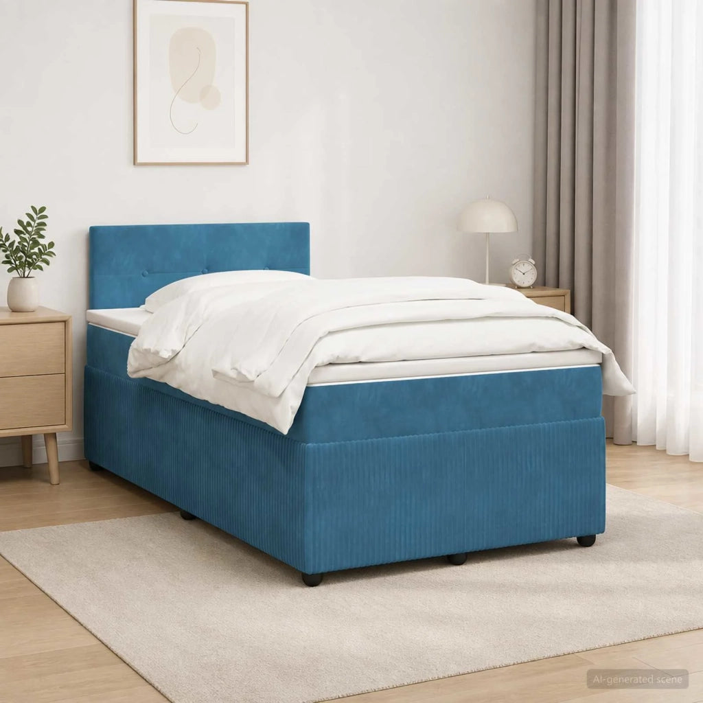 Letto box spring con materasso Blu 120 x 190 cm Velluto 3453105