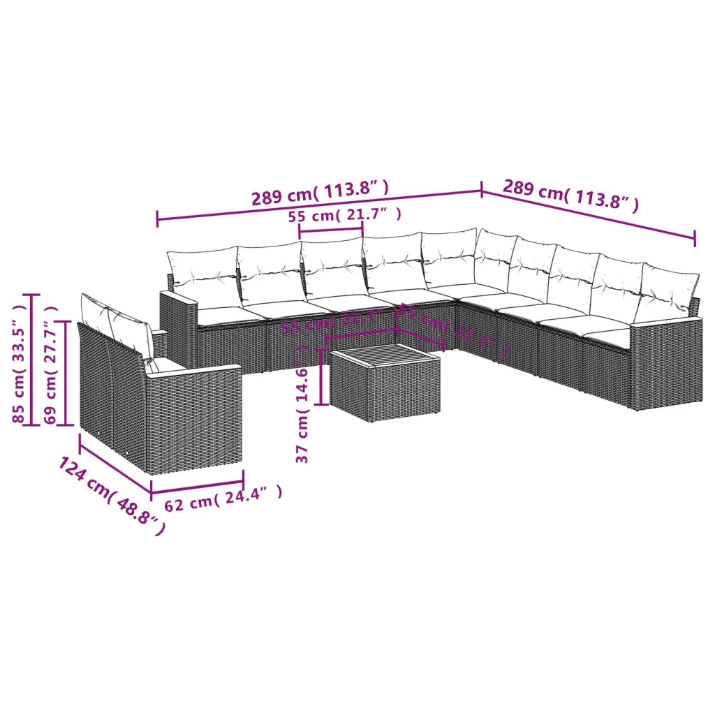 Set Divani da Giardino 12 pz con Cuscini Grigio in Polyrattan