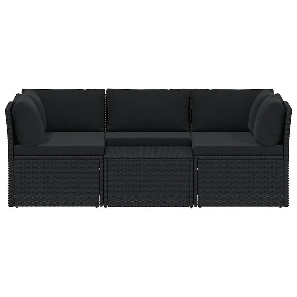 Set Divani da Giardino 4 pz con Cuscini in Polyrattan Nero