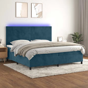 Letto a Molle con Materasso e LED Blu Scuro 200x200 cm 3136027