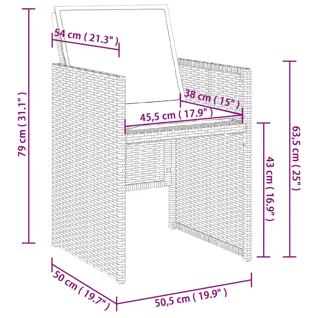 Set da Pranzo da Giardino 13pz con Cuscini Nero in Polyrattan 3277805