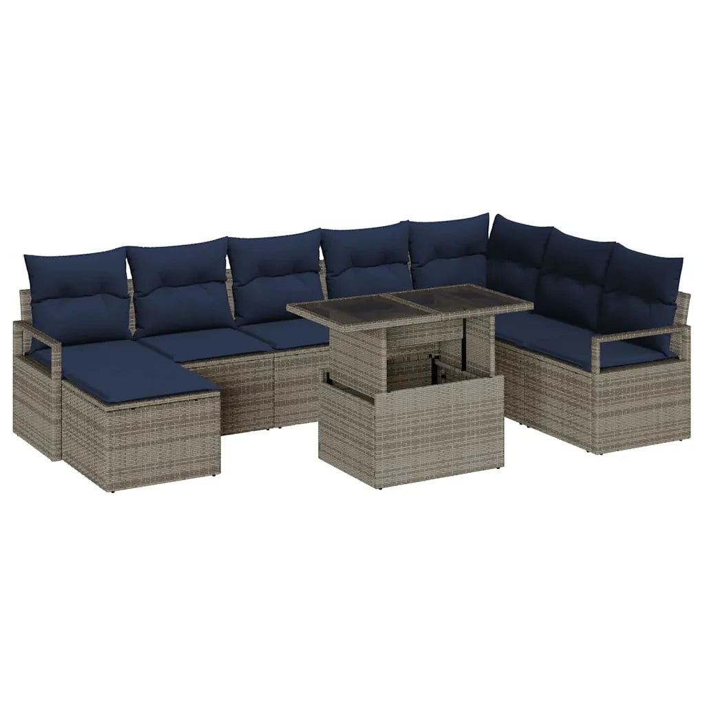 Set Divano da Giardino con cuscino 9 pcs grigio e blu navy 3348881