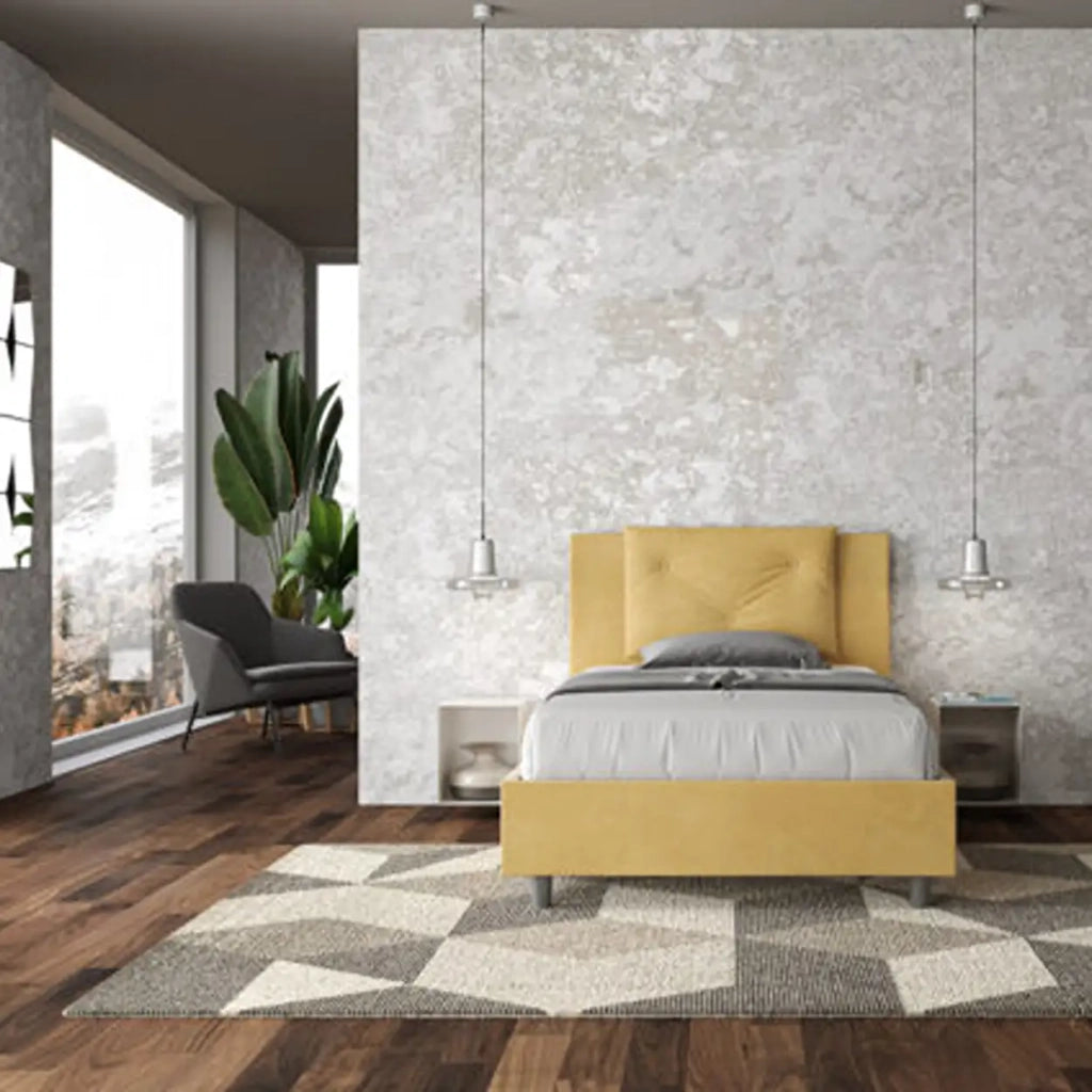 Letto una piazza e mezza contenitore imbottito 120x200 microfibra ocra Appia