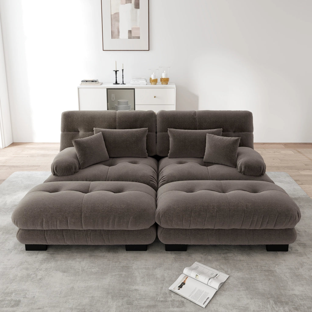 Divano Angolare Chenille 2 Posti con Ottomans e Cuscini ¨C Xylo ¨C Marrone