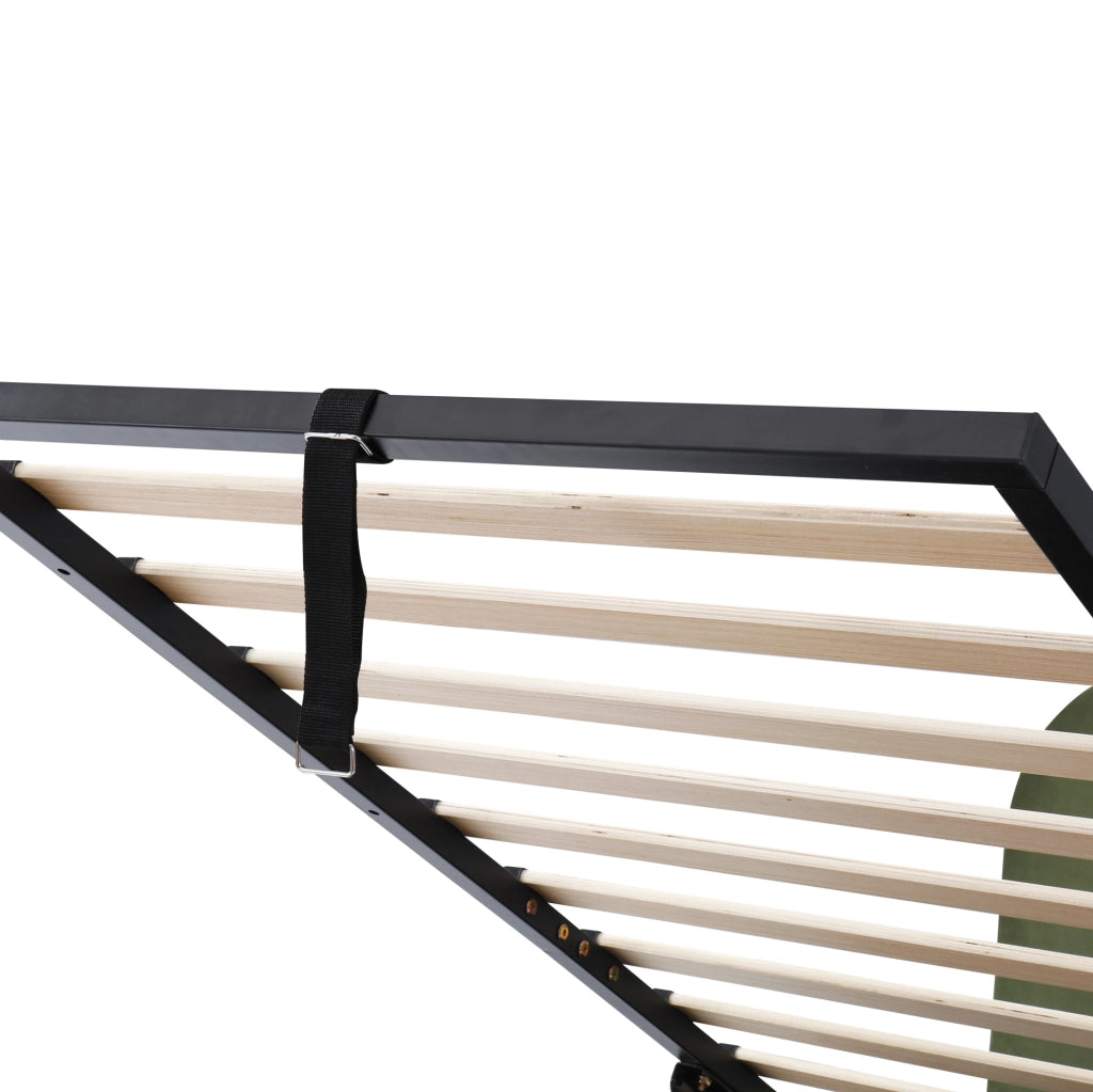 Letto imbottito per bambini verde in velluto con contenitore
