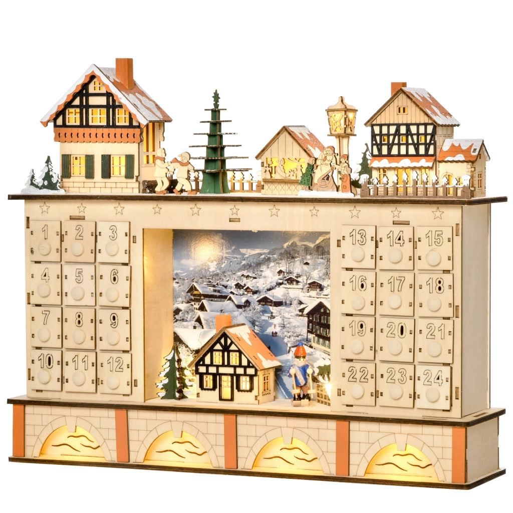 Calendario dell'Avvento con Luci e 24 Cassetti ¨C Zephmum ¨C Legno Naturale 44x10x37 cm