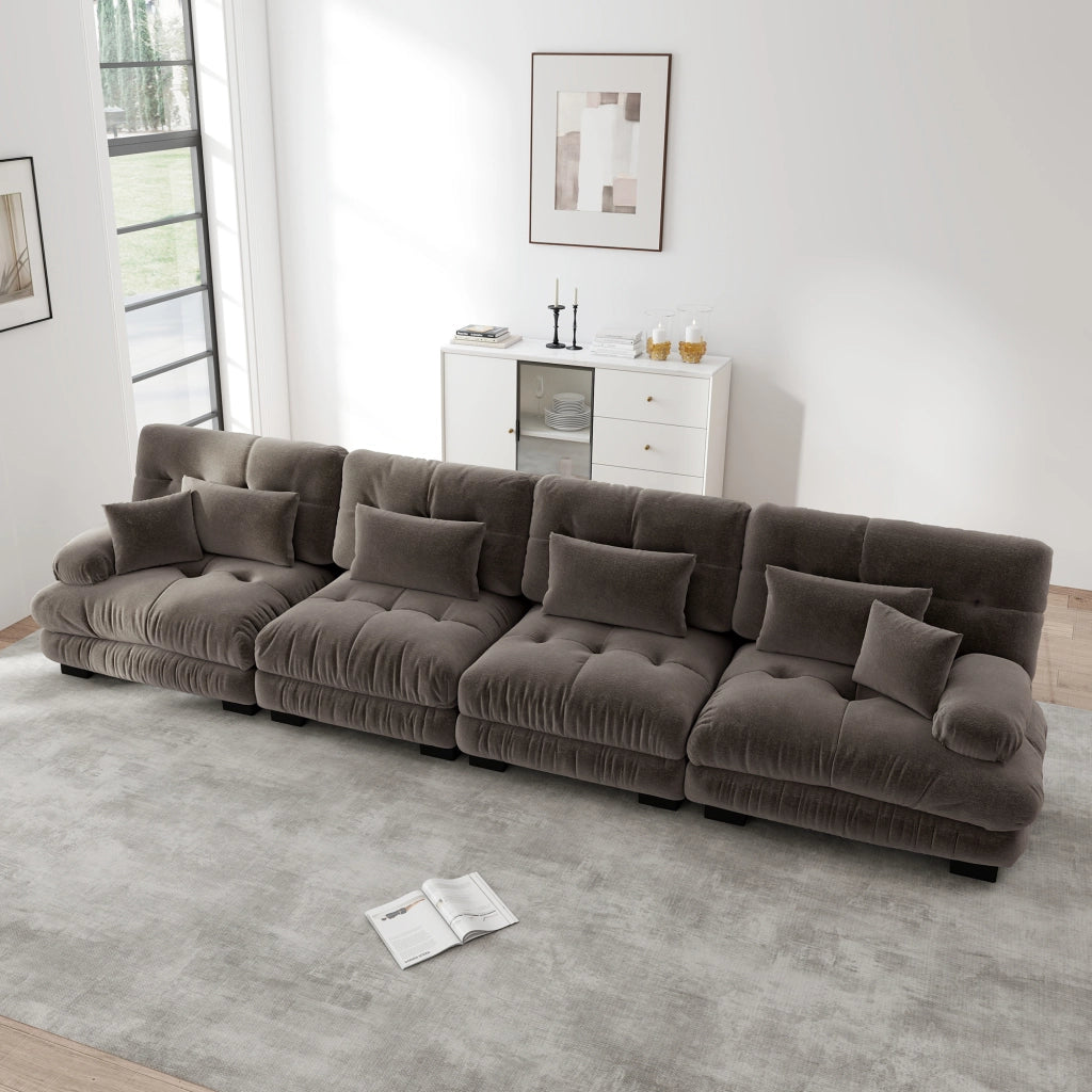 Divano Angolare Modulare 4 Posti ¨C Xylo ¨C Chenille Marrone, Sofa Letto