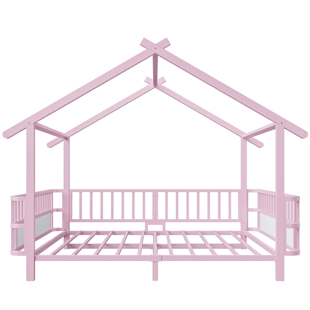 Letto a casetta 140x200 cm in metallo rosa