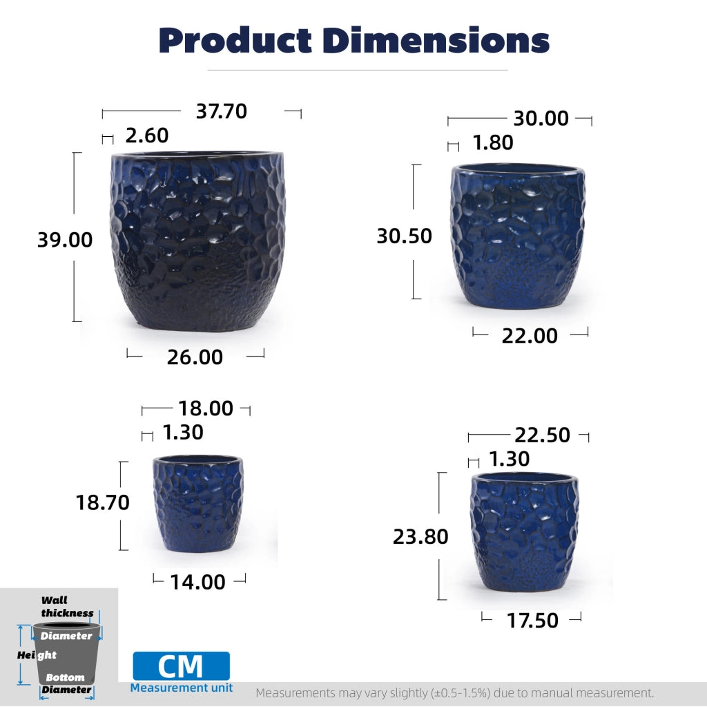 Vaso in ceramica blu navy Ø38 cm con rilievo martellato