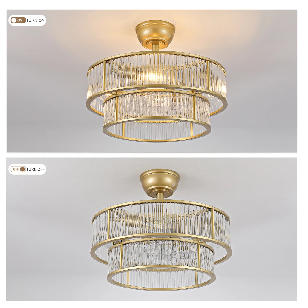 Ventilatore da soffitto con illuminazione 4 attacchi E26. 6 velocità; app Bluetooth e telecomando oro