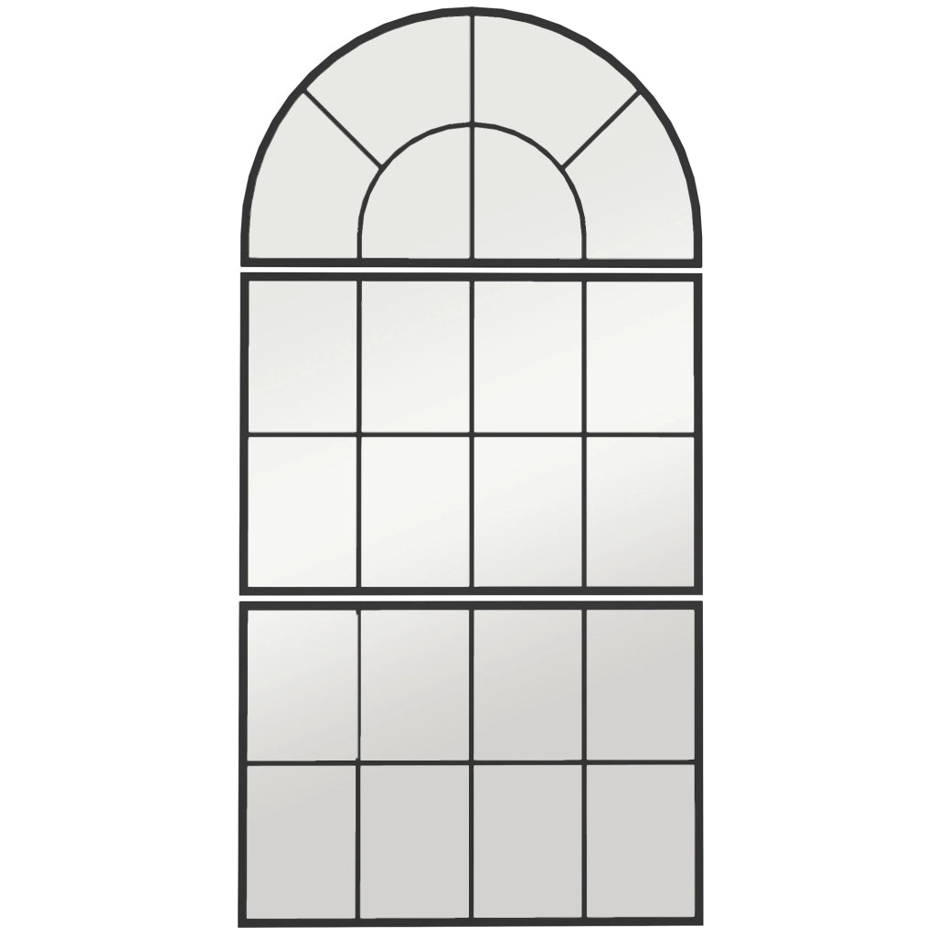 Specchio da parete a 3 pezzi con cornice in metallo nero e vetro da 4 mm; segmenti ad arco e rettangolari