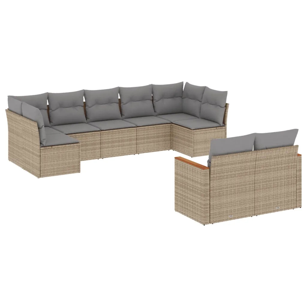 Set Divano da Giardino 9 pz con Cuscini Beige Misto Polyrattan 3226290