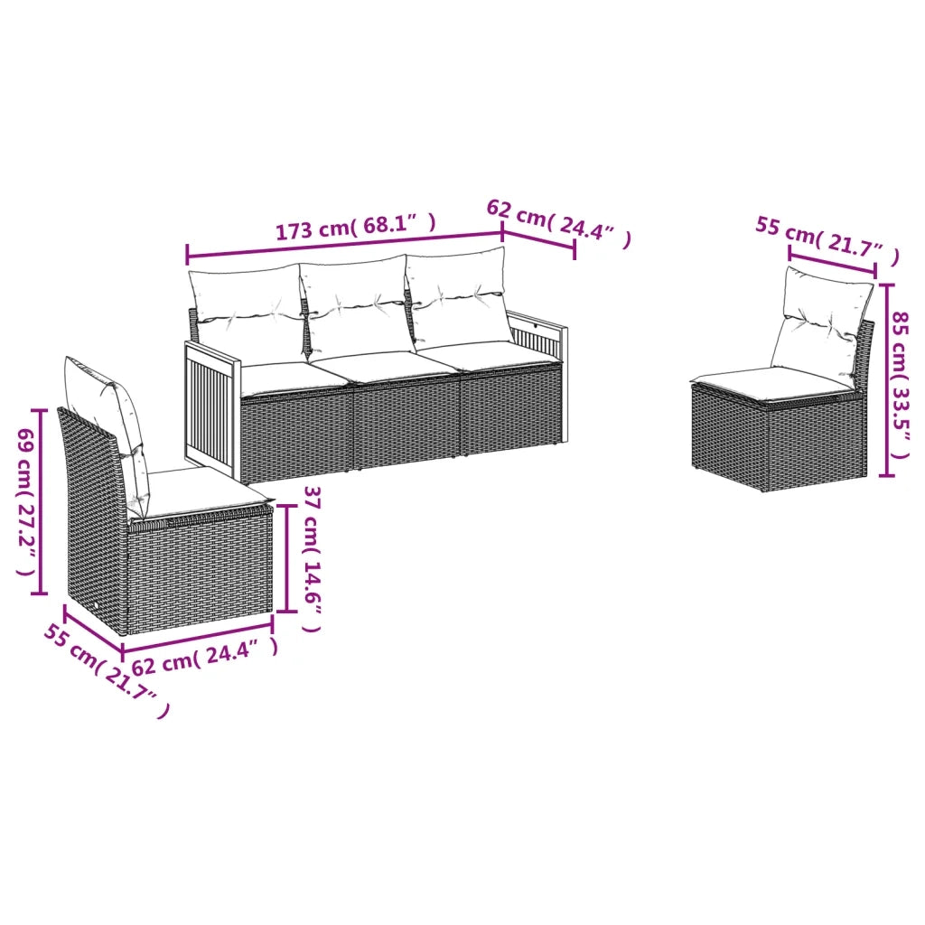 Set Divano da Giardino 5 pz con Cuscini Grigio in Polyrattan 3227530