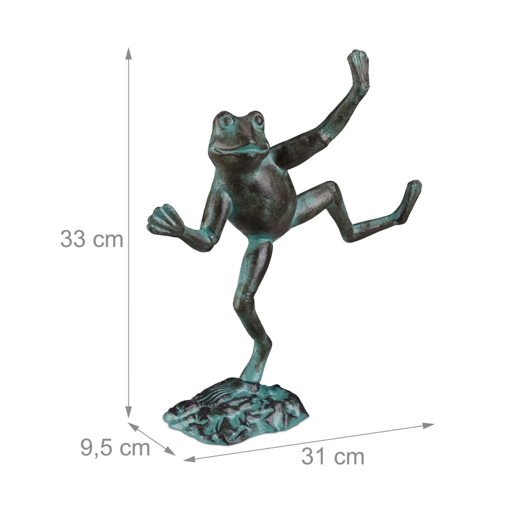 Statua da giardino rana danzante atmosfera allegra 30 x 22 x 10 cm in ghisa verde 13_0005596