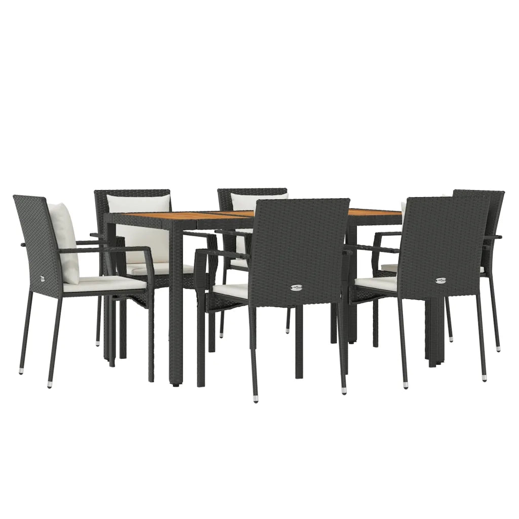 Set da Pranzo da Giardino 7 pz Nero con Cuscini in Polyrattan 3157966